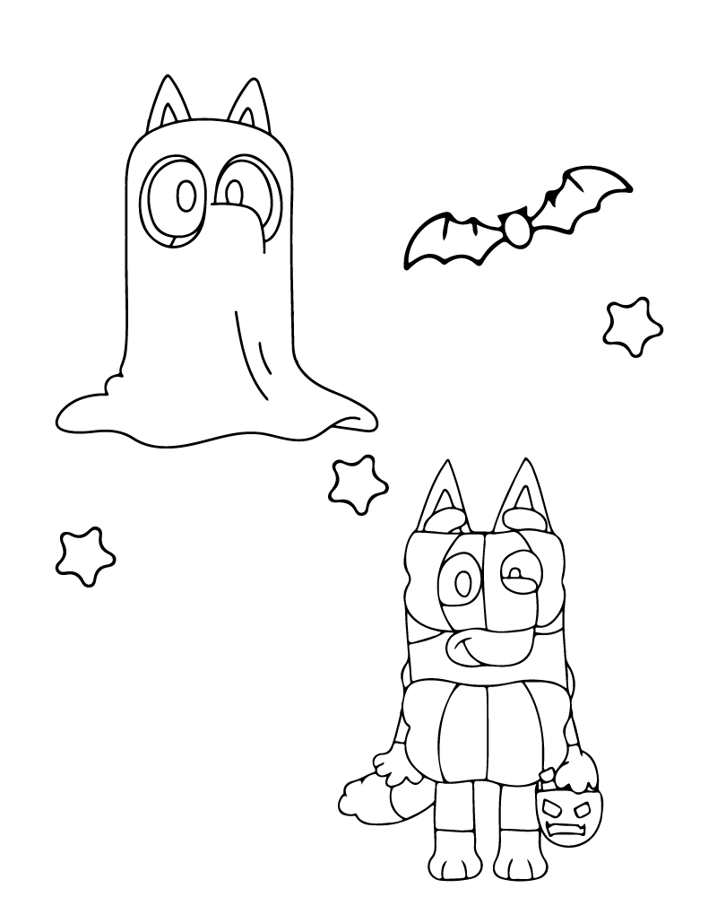 Dibujo de Printable Bluey Halloween Sheet para Colorear y Imprimir