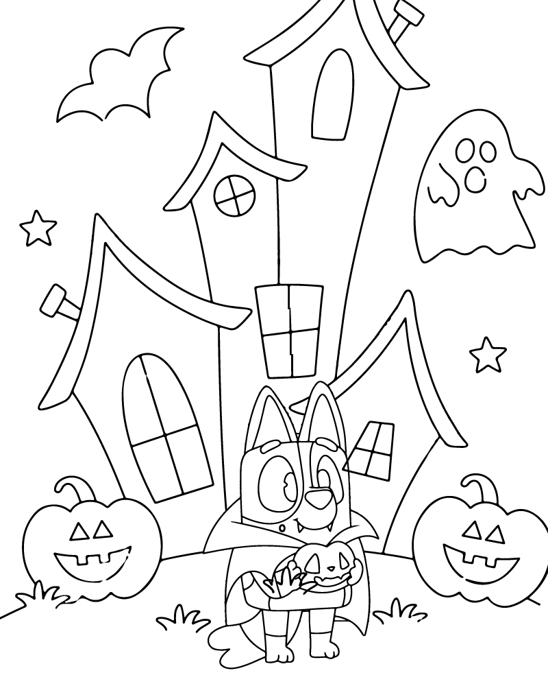 Dibujo de Spooky Bluey Halloween Coloring Pages para Colorear y Imprimir
