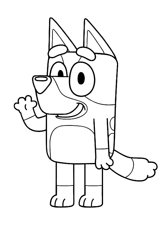dibujo bluey bingo y bandit heeler caminando para colorear
