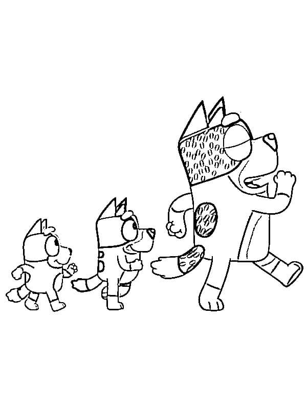 dibujo bluey con casa para colorear