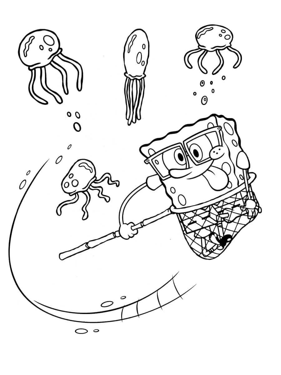 dibujo bob esponja atrapando medusas para colorear