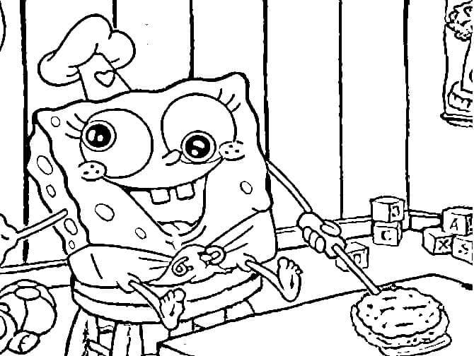 dibujo bob esponja bebe divertido sentado limpiando para colorear