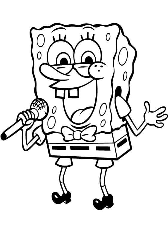 dibujo bob esponja cantando en navidad para colorear