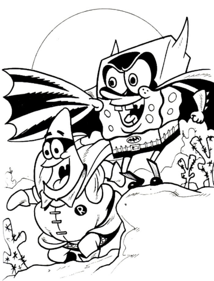 dibujo bob esponja con disfraz de batman para colorear