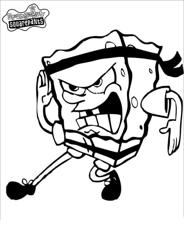 dibujo bob esponja con karate 1 para colorear