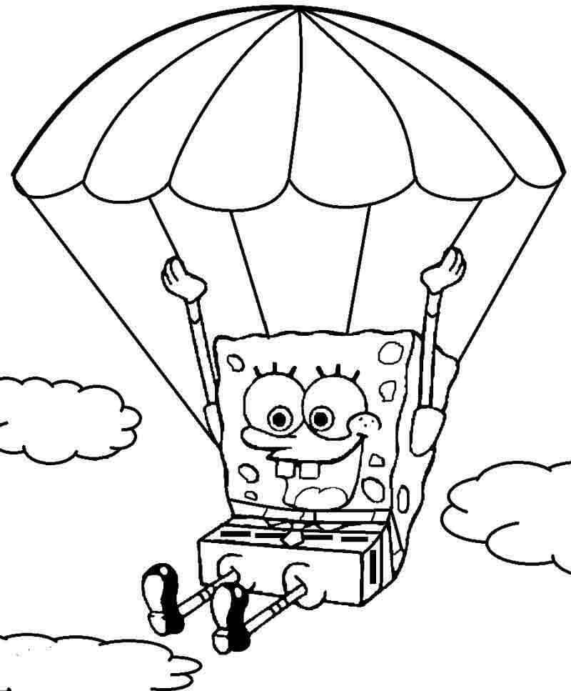 dibujo bob esponja con libro de paracaidas para colorear