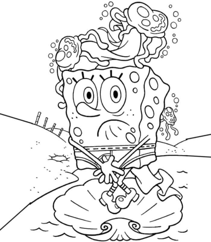 dibujo bob esponja en seashell para colorear
