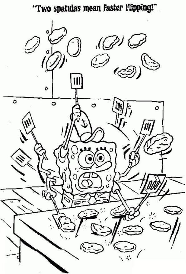 dibujo bob esponja haciendo hamburguesas para colorear