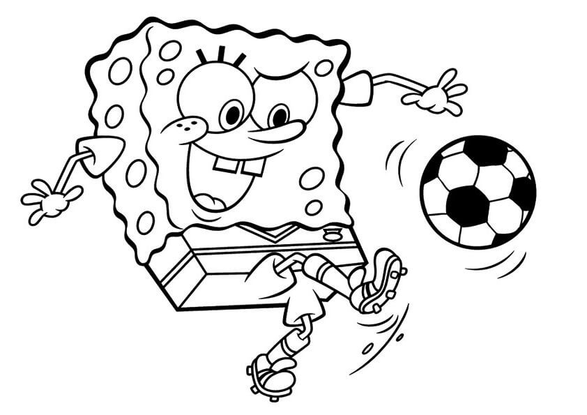 dibujo bob esponja jugando al futbol 1 para colorear