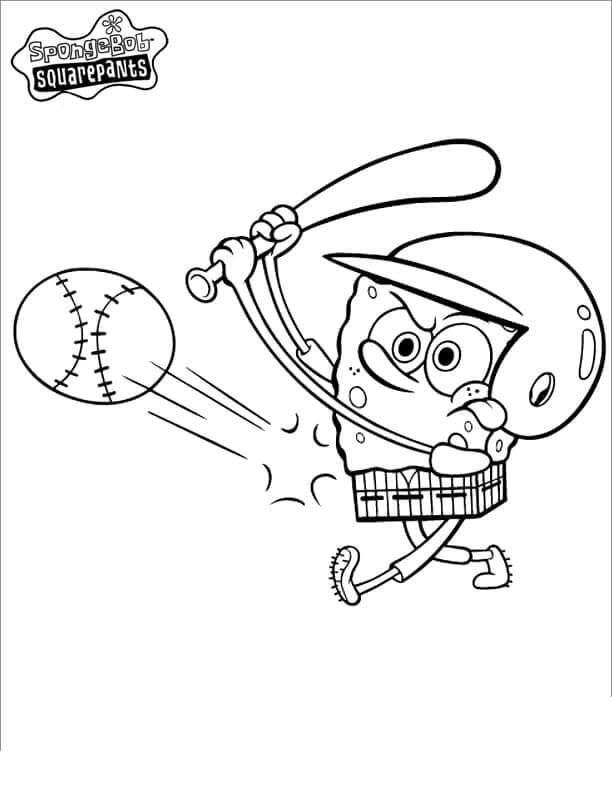 dibujo bob esponja jugando beisbol 1 para colorear