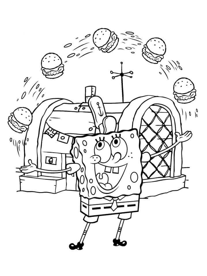 dibujo bob esponja y hamburguesas 1 para colorear