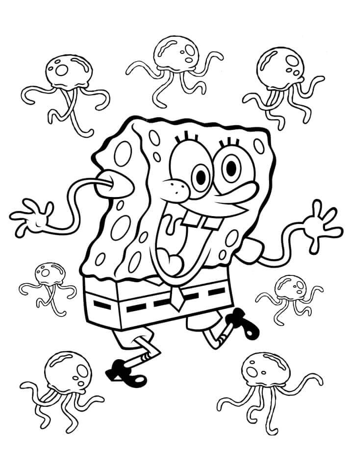 dibujo bob esponja y medusas para colorear