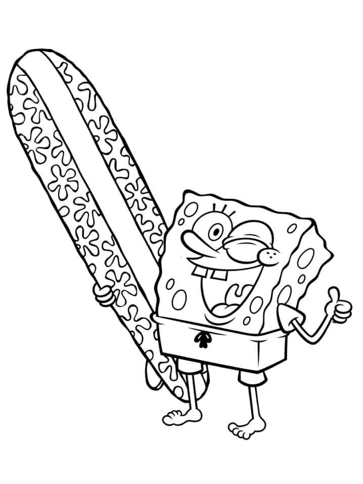 dibujo bob esponja y tabla de surf para colorear