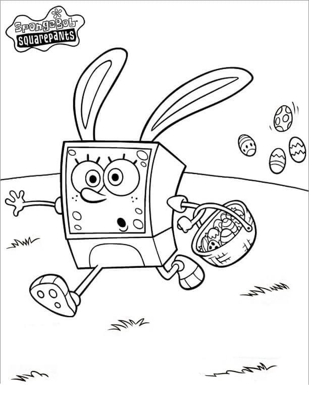 dibujo conejito de pascua bob esponja para colorear