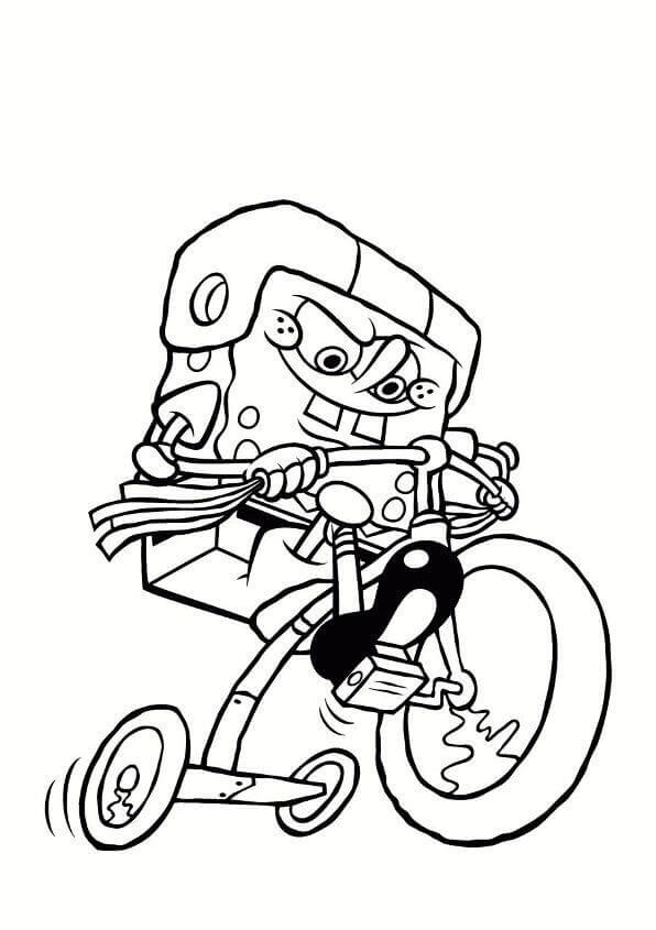 Dibujo de Bob Esponja En Triciclo para Colorear y Imprimir