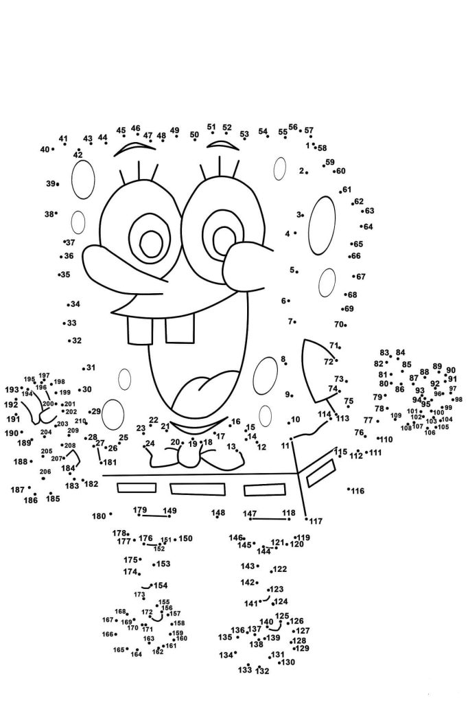 Dibujo de Bob Esponja Punto a Puntos 3 para Colorear y Imprimir