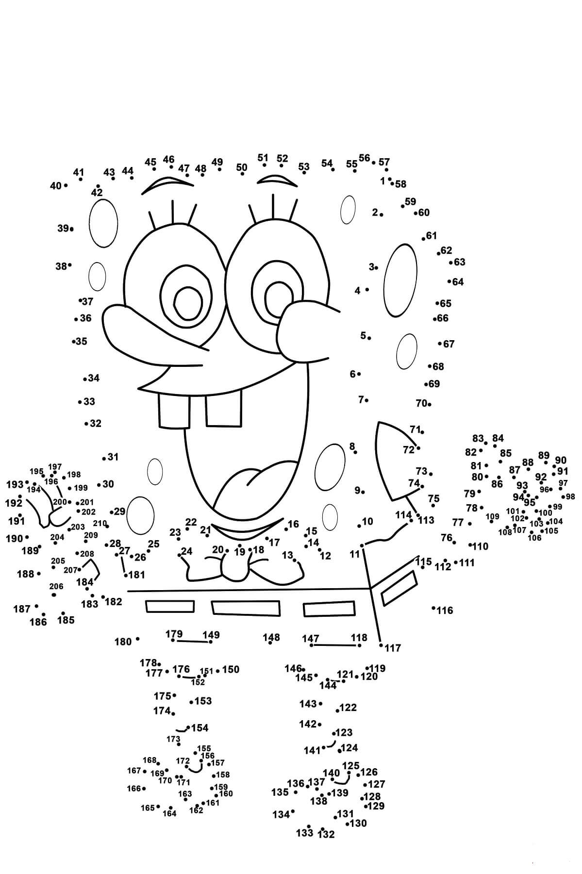 Dibujo de Bob Esponja Punto a Puntos 3 para Colorear y Imprimir