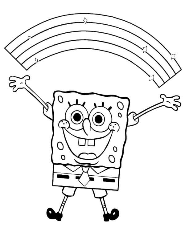 Dibujo de Bob Esponja y Arcoíris para Colorear y Imprimir