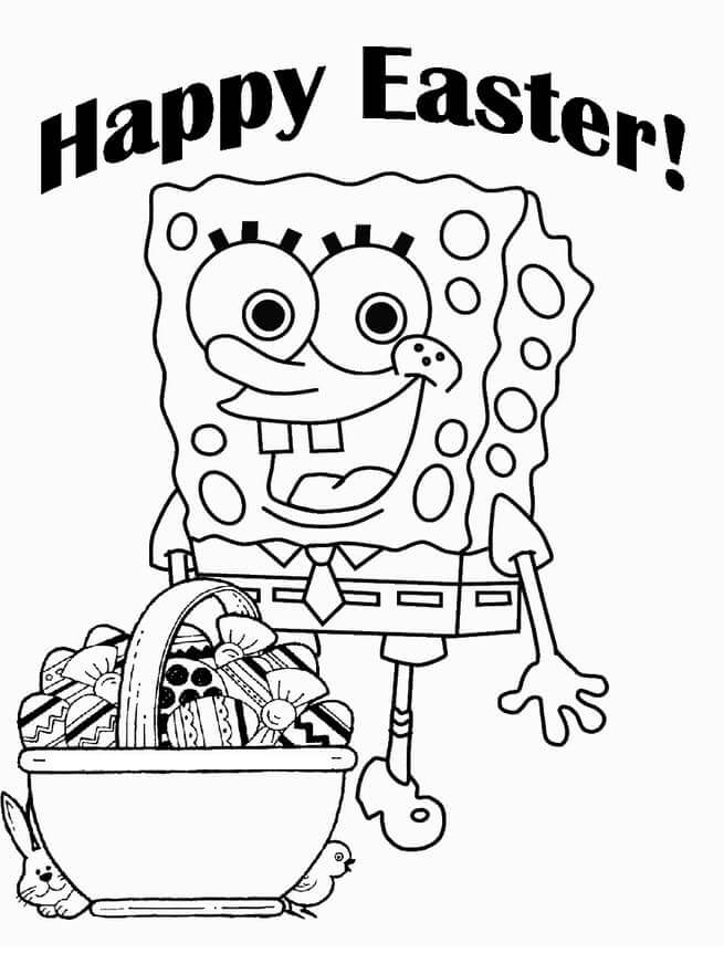 Dibujo de Bob Esponja y Huevos de Pascua para Colorear y Imprimir