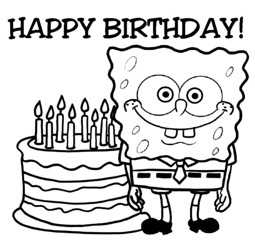 dibujo feliz cumpleanos bob esponja 1 para colorear