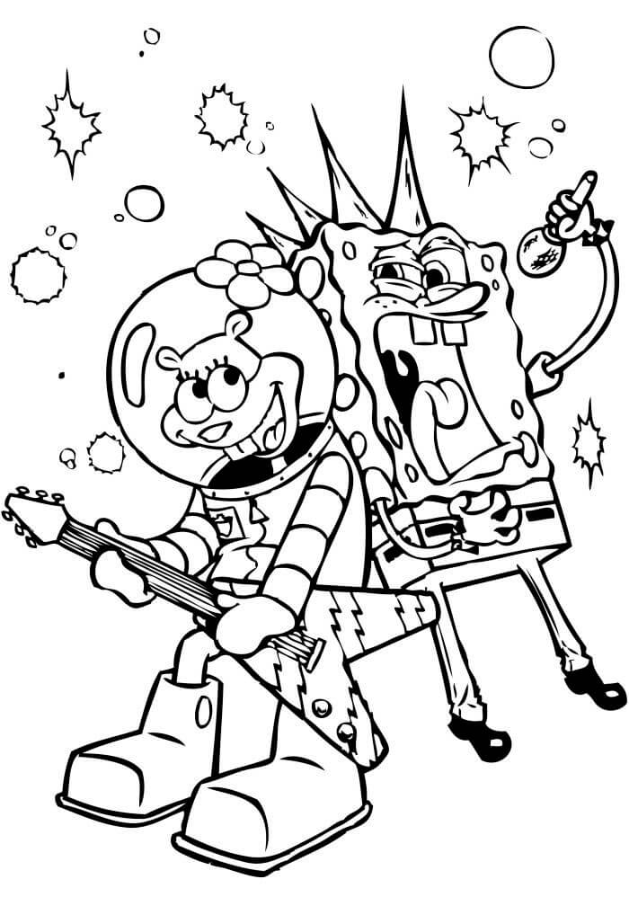 dibujo fresco bob esponja cantando para colorear