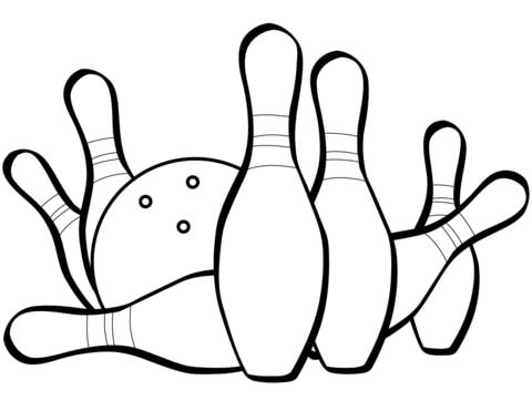 Dibujo de Bolos y Bola para Colorear y Imprimir