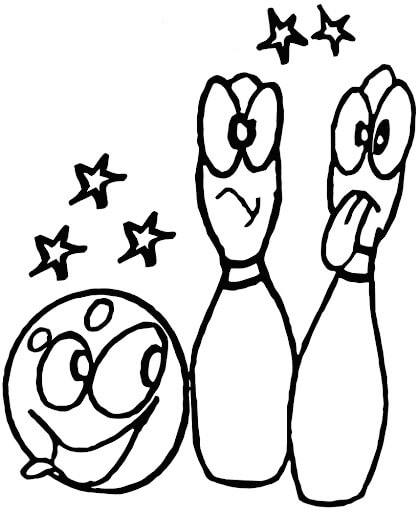 Dibujo de Dibujos Animados de Bolos Con Estrella para Colorear y Imprimir