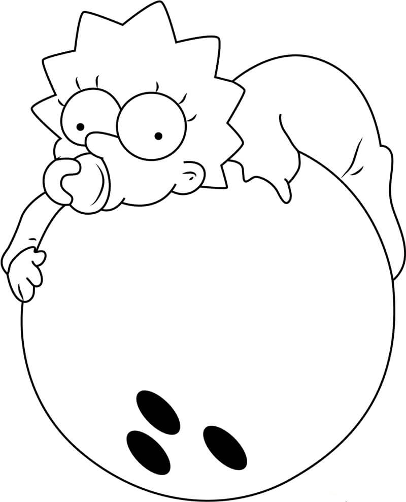Dibujo de Maggie Simpson sobre Bola de Boliche para Colorear y Imprimir