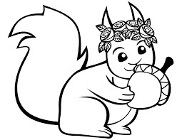 dibujo ardilla linda con una bellota para colorear
