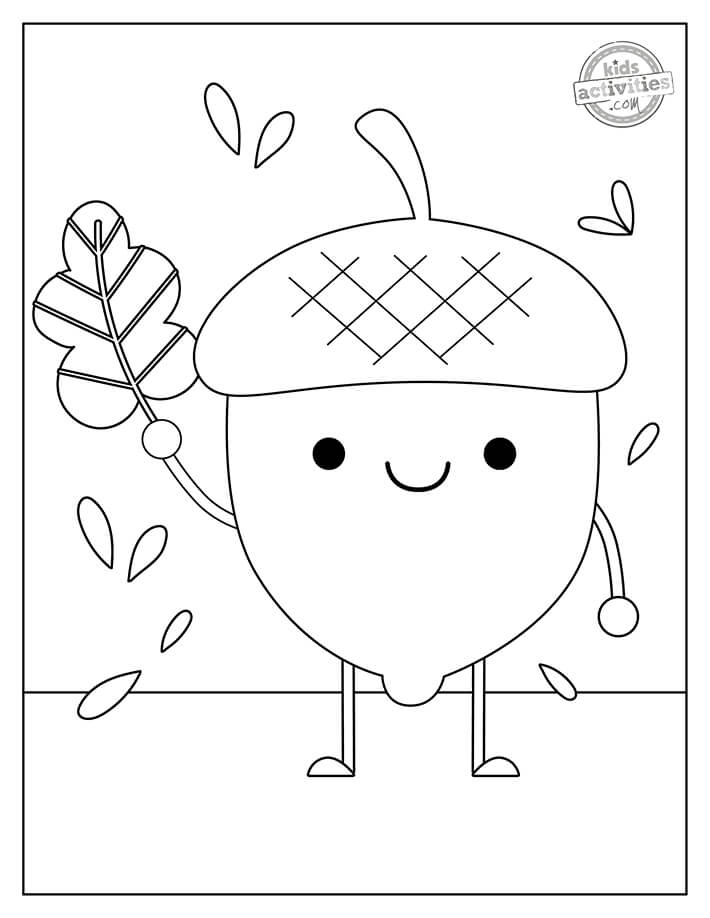 dibujo bellota y hoja simple para colorear