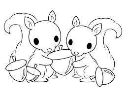 dibujo dos ardillas bebe sosteniendo una bellota para colorear