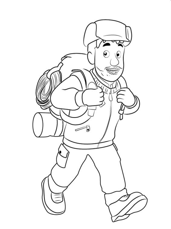 Dibujo de Moose Roberts Caminando de Sam El Bombero para Colorear y Imprimir