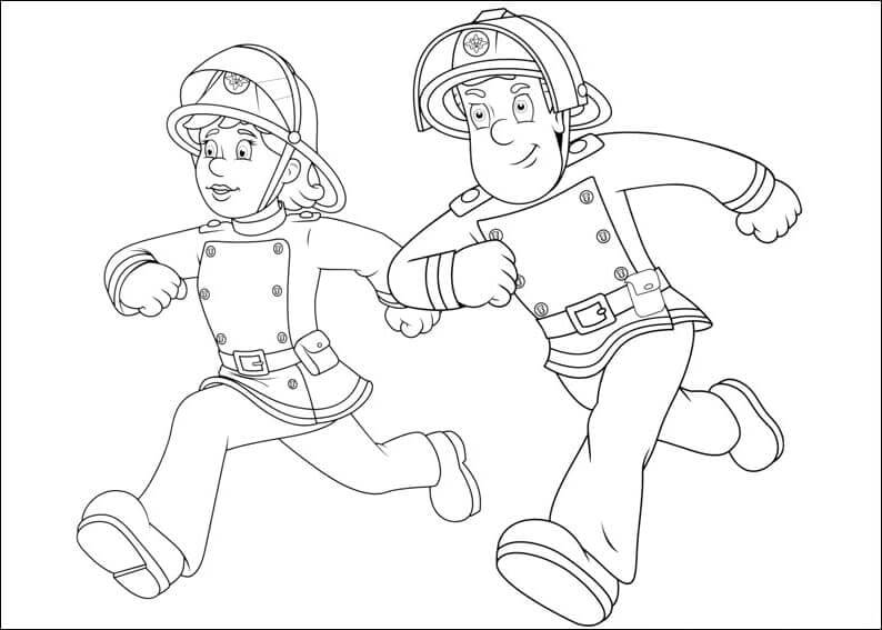 Dibujo de Penny y El Bombero Sam Corriendo para Colorear y Imprimir