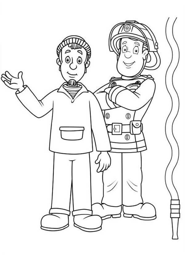 Dibujo de Sam El Bombero Basíco y Su Amigo para Colorear y Imprimir