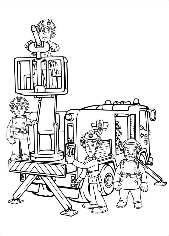 Dibujo de Sam El Bombero Basíco y Sus Companeros de Equipo para Colorear y Imprimir