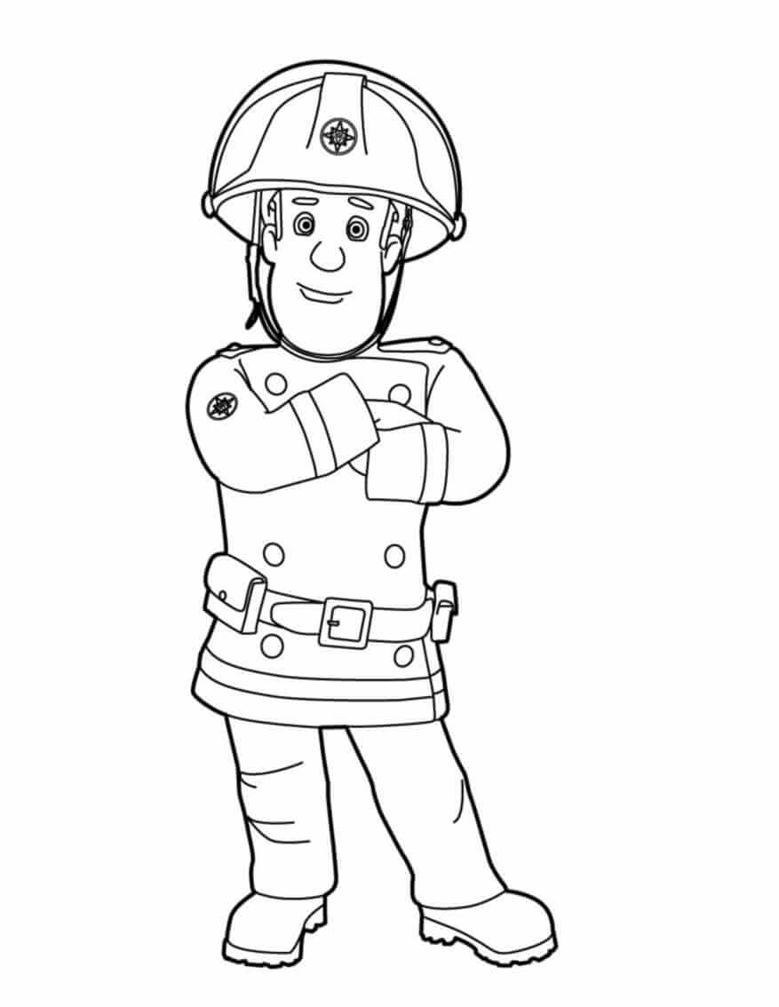 Dibujo de Sam El Bombero Divertido para Colorear y Imprimir