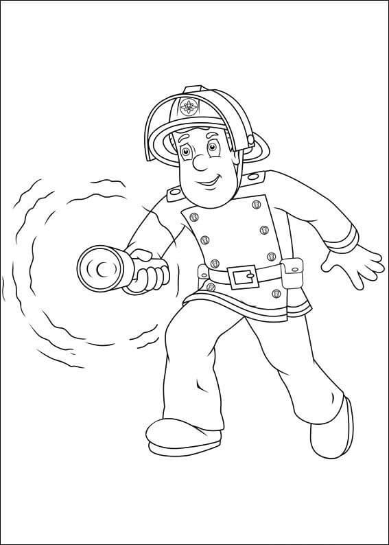 Dibujo de Sam El Bombero Sosteniendo Una Linterna para Colorear y Imprimir