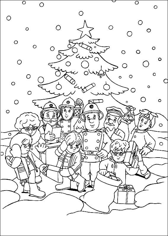 Dibujo de Sam El Bombero y Sus Companeros de Equipo En Invierno para Colorear y Imprimir
