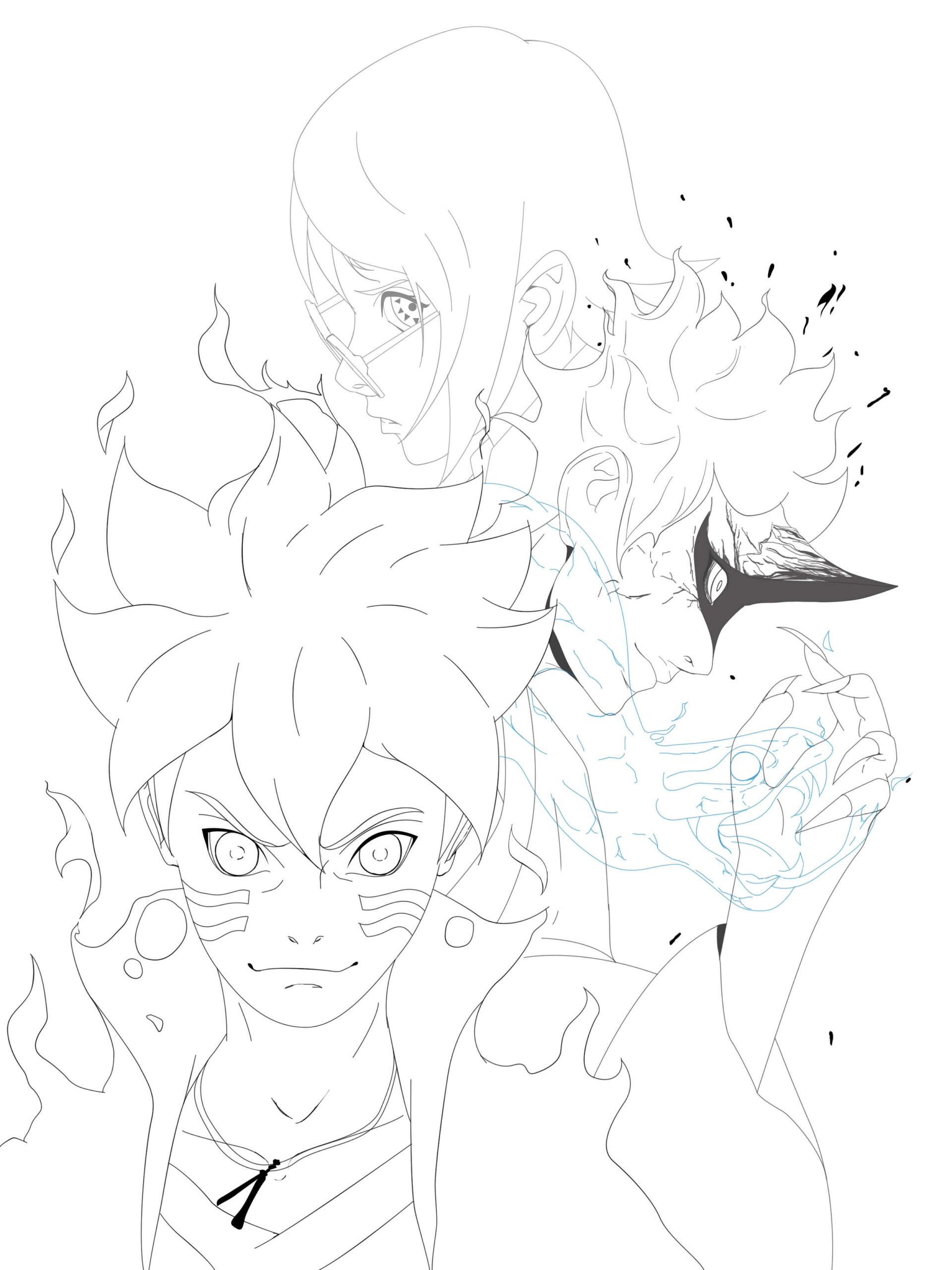 Dibujo de Boruto y Sadara Scaled para Colorear y Imprimir