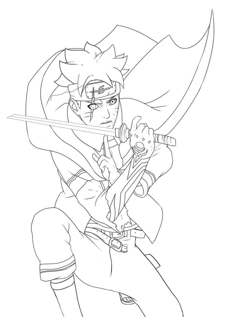 Dibujo de Boruto Con Espada para Colorear y Imprimir