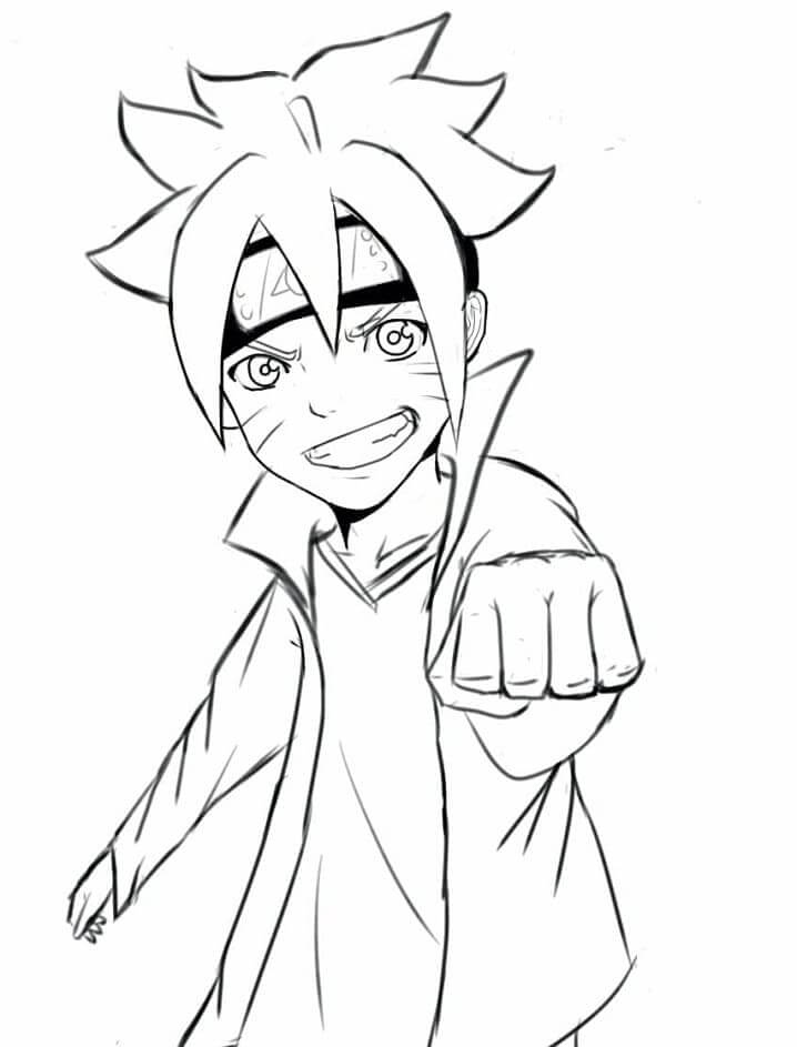 Dibujo de Boruto ¡Feliz para Colorear y Imprimir