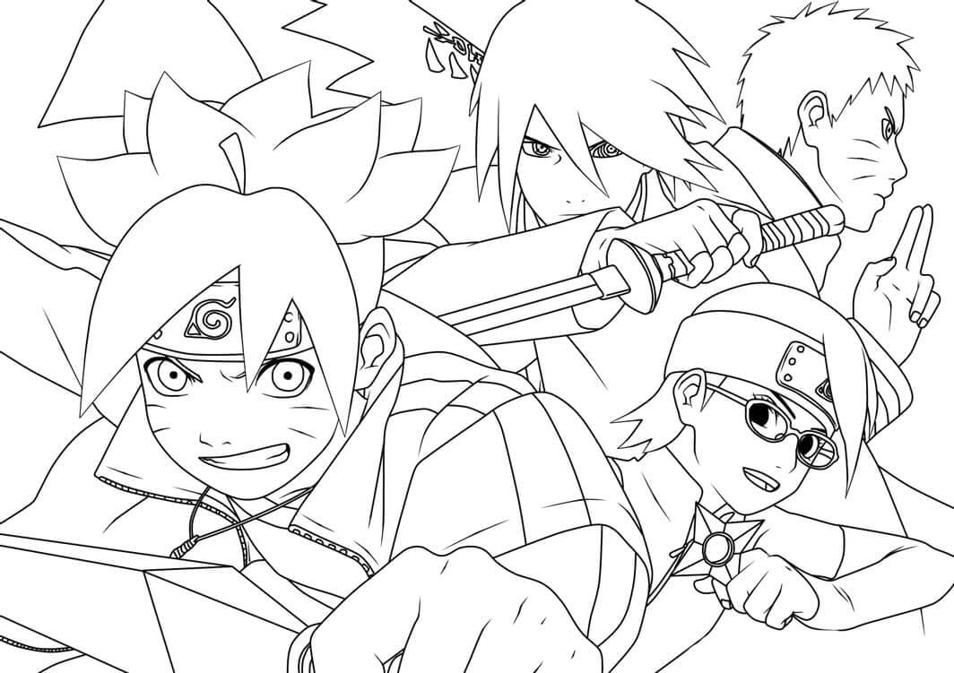 Dibujo de Boruto y Amigo para Colorear y Imprimir