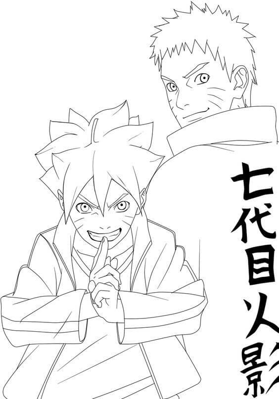Dibujo de Boruto y Naruto para Colorear y Imprimir