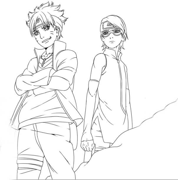 Dibujo de Boruto y Sadara 1 para Colorear y Imprimir