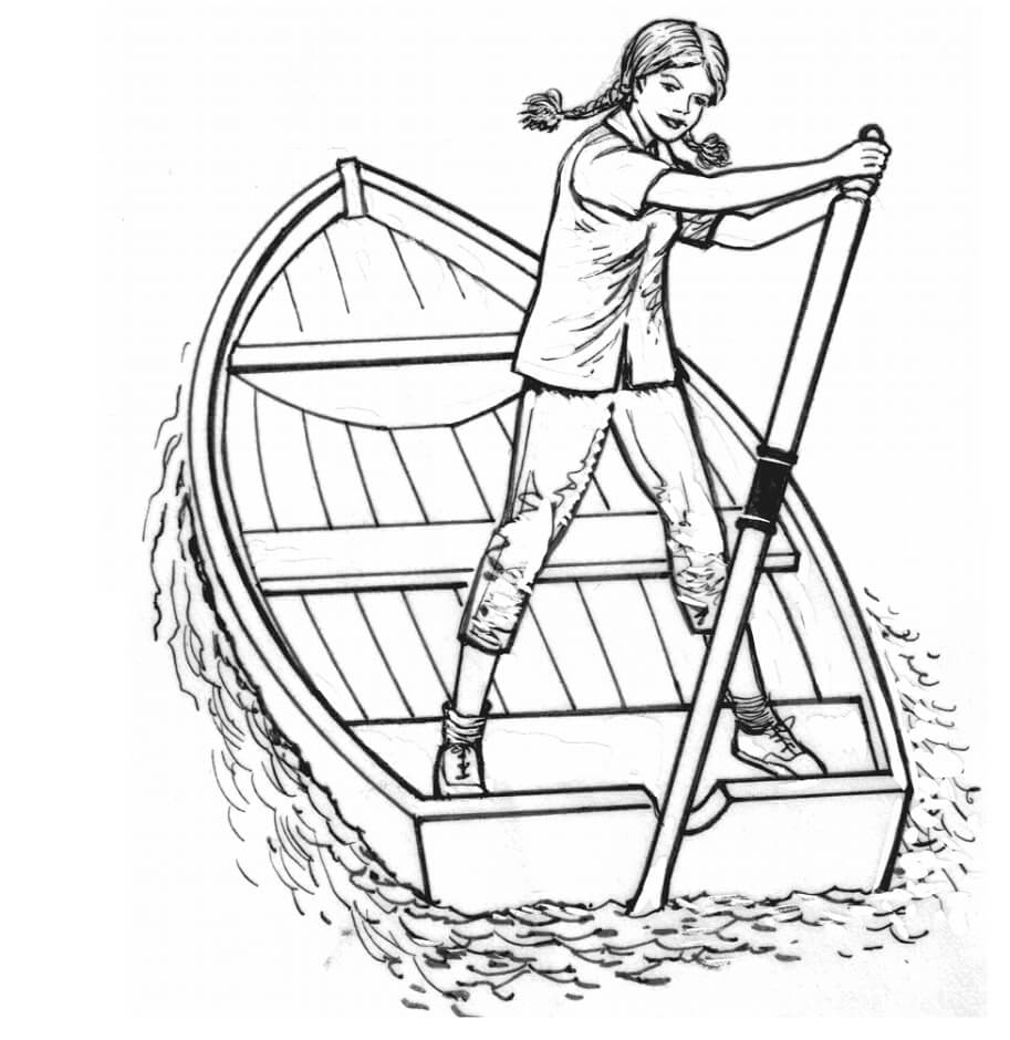 Dibujo de Bote de Remos de Niña para Colorear y Imprimir