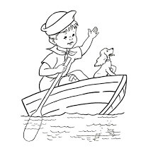 Dibujo de Niño y Perro En Barco para Colorear y Imprimir