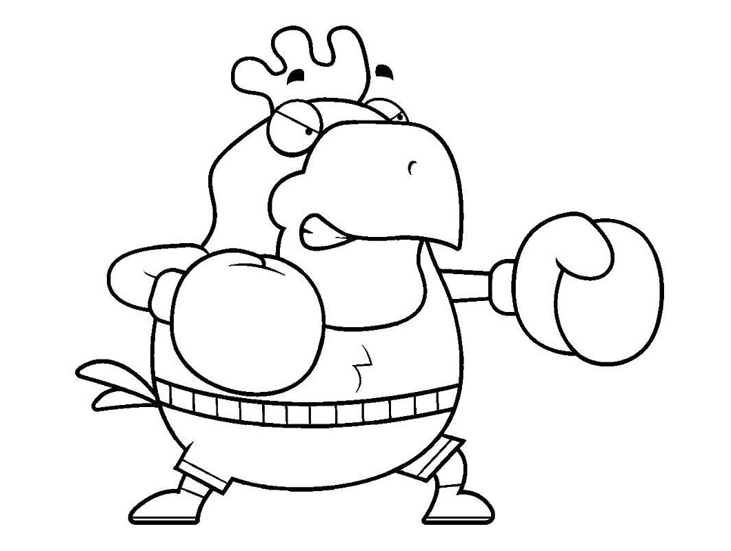 Dibujo de Un Pollo de Patear Boxeo para Colorear y Imprimir
