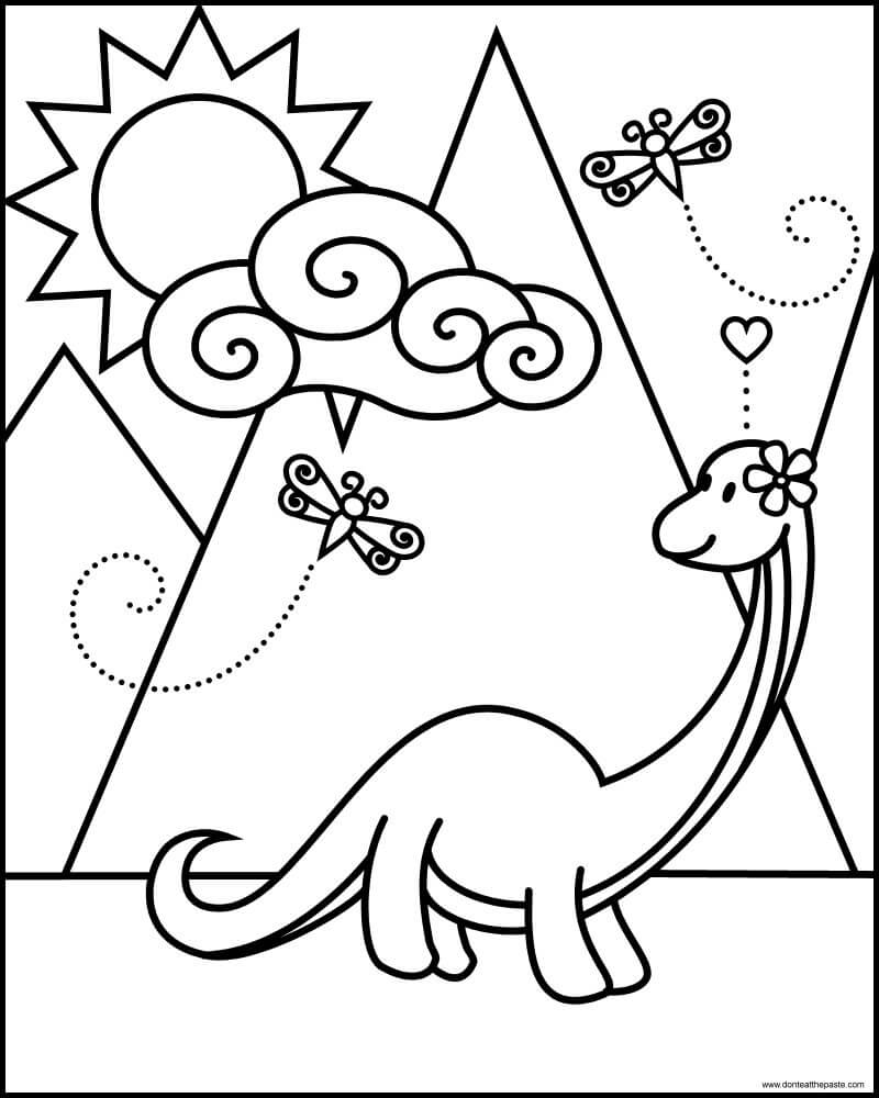 dibujo brontosaurio y mariposa para colorear