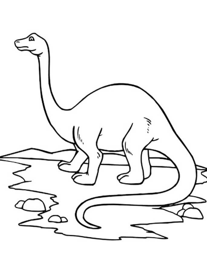 Dibujo de Brontosaurio En El Agua para Colorear y Imprimir