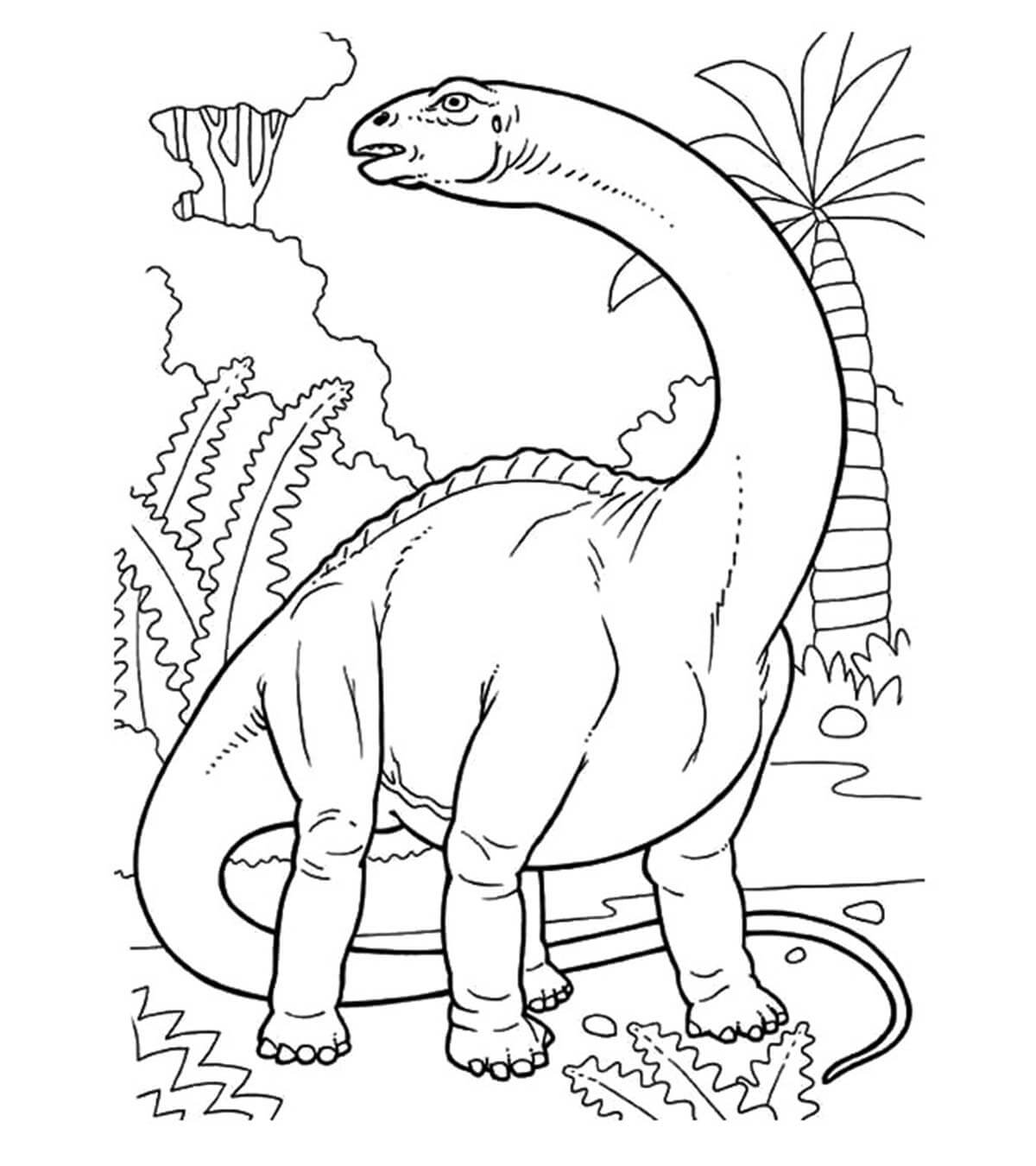 Dibujo de Brontosaurio En La Jungla para Colorear y Imprimir